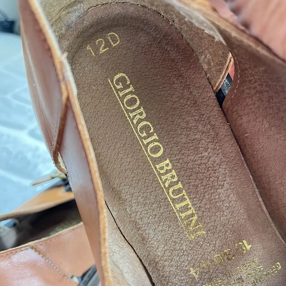Giorgio Brutini Vintage Men's Size 12 D Brown Leather Fisherman Sandals Retro